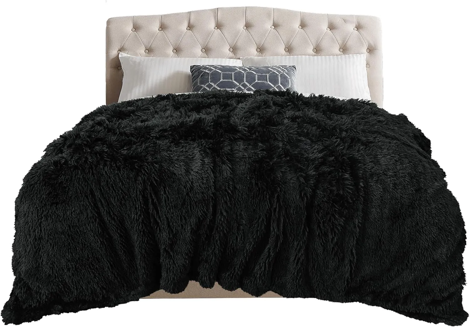 TOONOW Extra Soft Fuzzy Faux Fur Blanket Twin Size 70"x78", Reversible Lightweight Plush Fuzzy Cozy Soft Blankets and Throws for Couch Sofa Bed, Decorative Fluffy Plush Comfy Blanket, Black