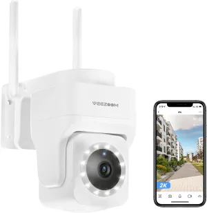 Veezoom 4MP/2k Security Cameras Outdoor,2.4G/5GHz WiFi Camera Wired for Home Security,360 View WiFi Camera for 24/7 Recording,Plug-in Power,Motion Tracking,Two-Way Talk,Spotlight Color Night Vision