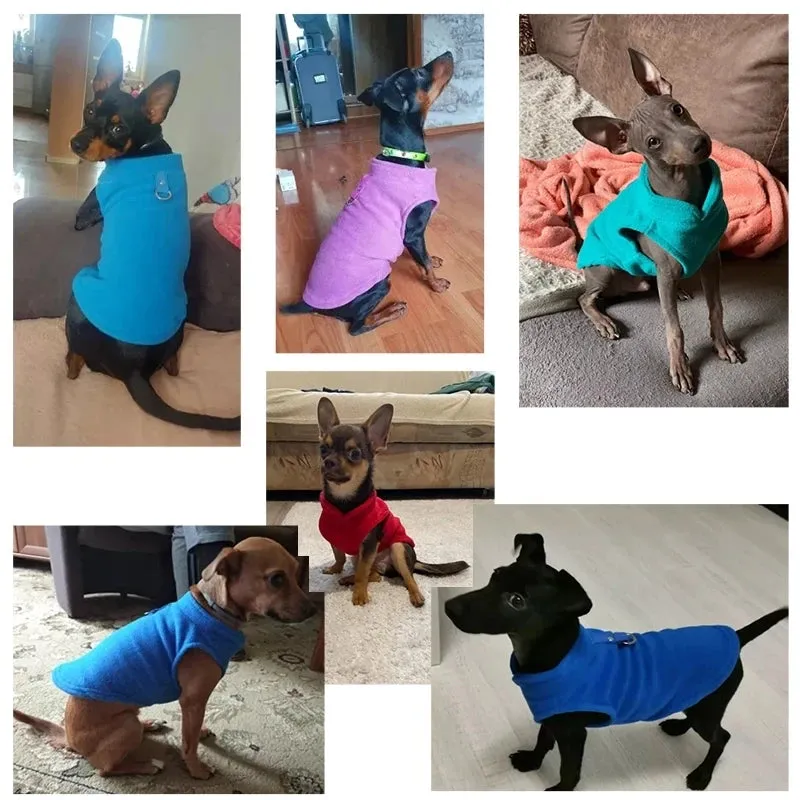 Warm Fleece Vest for Small Dogs and Cats with D-Ring Attachment