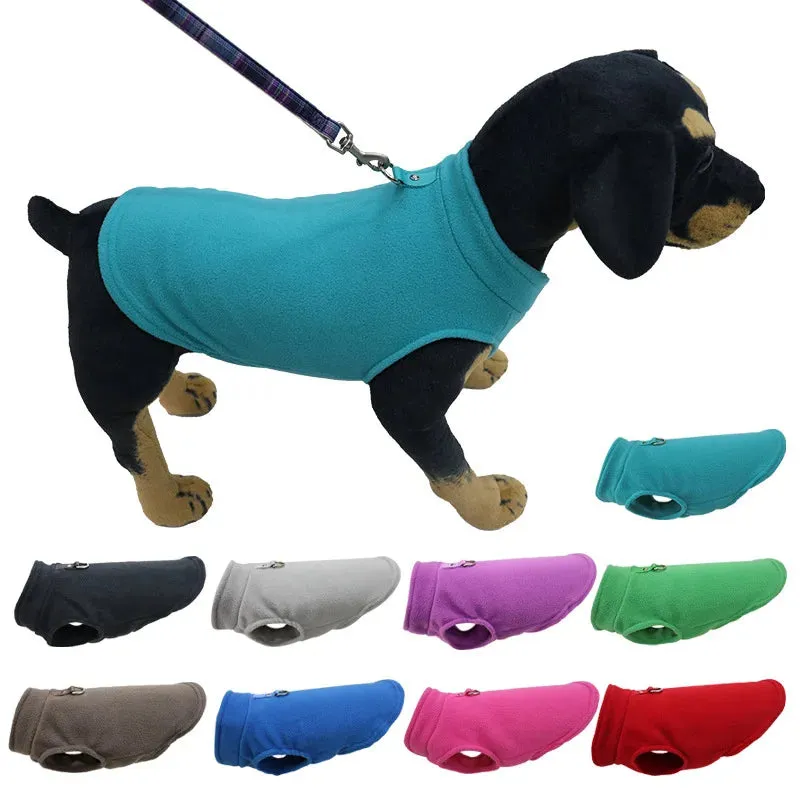 Warm Fleece Vest for Small Dogs and Cats with D-Ring Attachment