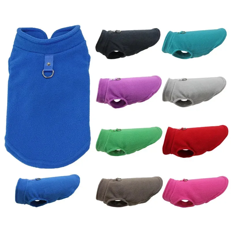 Warm Fleece Vest for Small Dogs and Cats with D-Ring Attachment