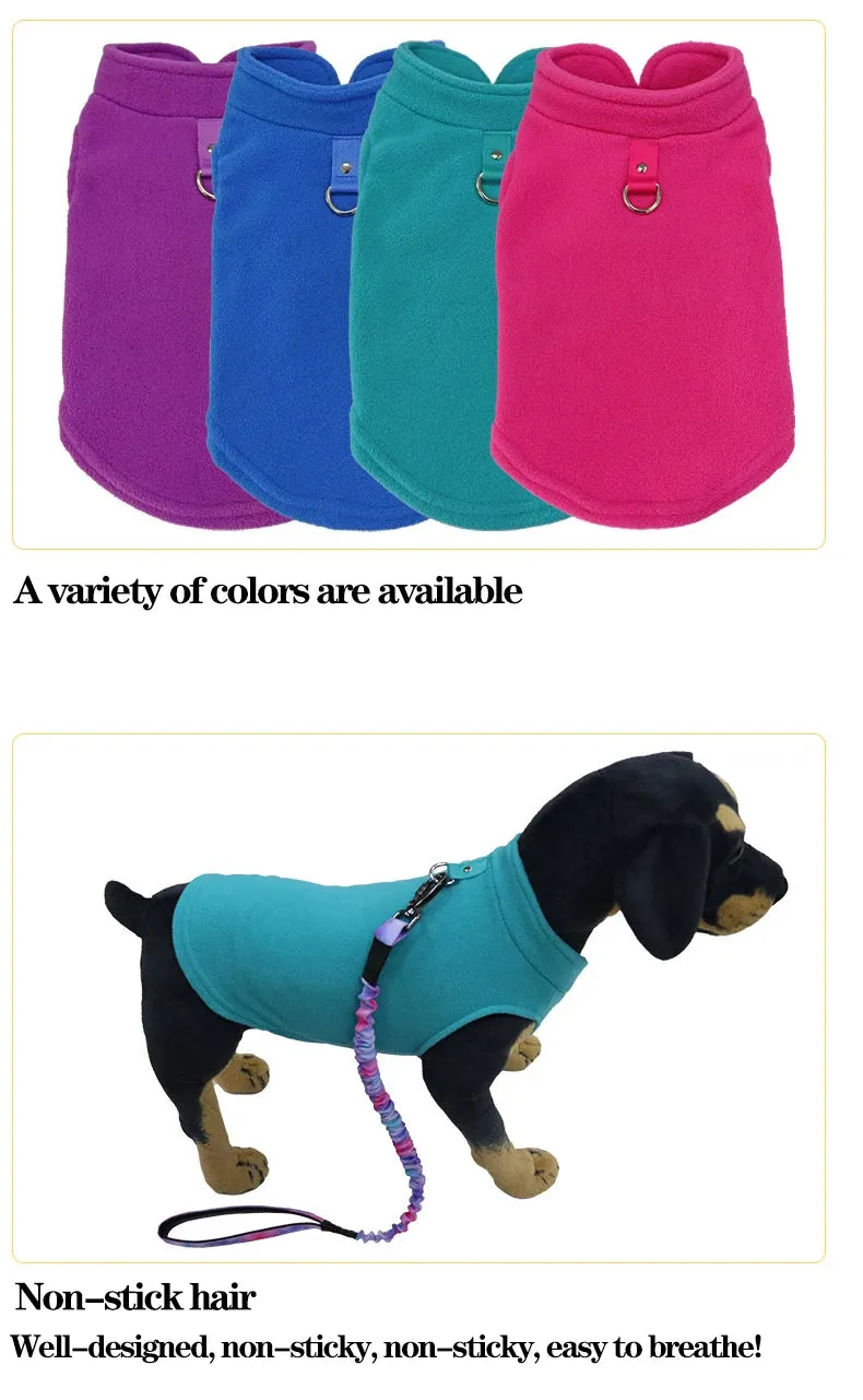 Warm Fleece Vest for Small Dogs and Cats with D-Ring Attachment