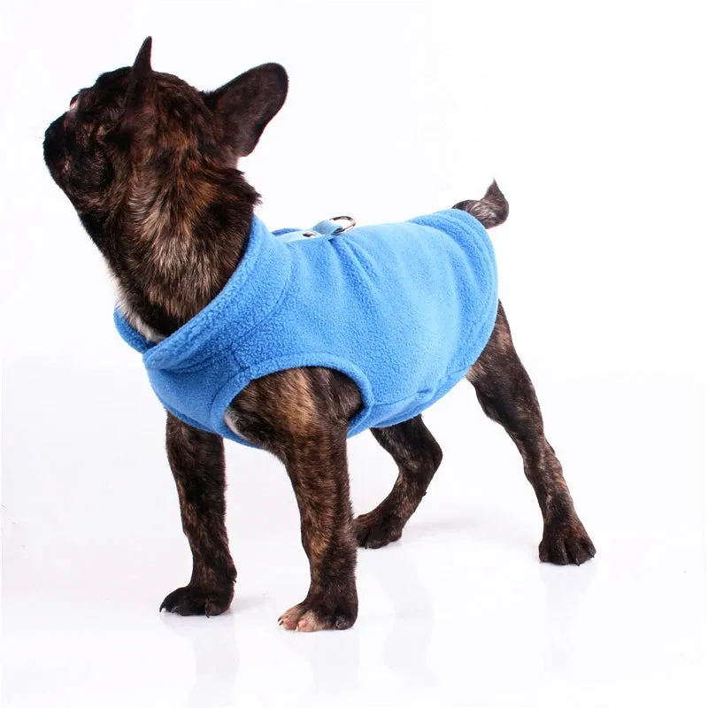 Warm Fleece Vest for Small Dogs and Cats with D-Ring Attachment
