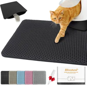 Waterproof Cat Litter Mat, Double Layer EVA, Odor-Free Large Grid, Urine Proof, Easy Cleanup (Black, 12 x 18)