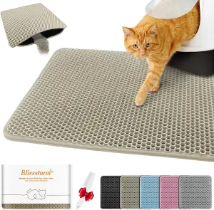 Waterproof Cat Litter Mat, Double Layer EVA, Odor-Free Large Grid, Urine Proof, Easy Cleanup (Khaki, 16 x 20)