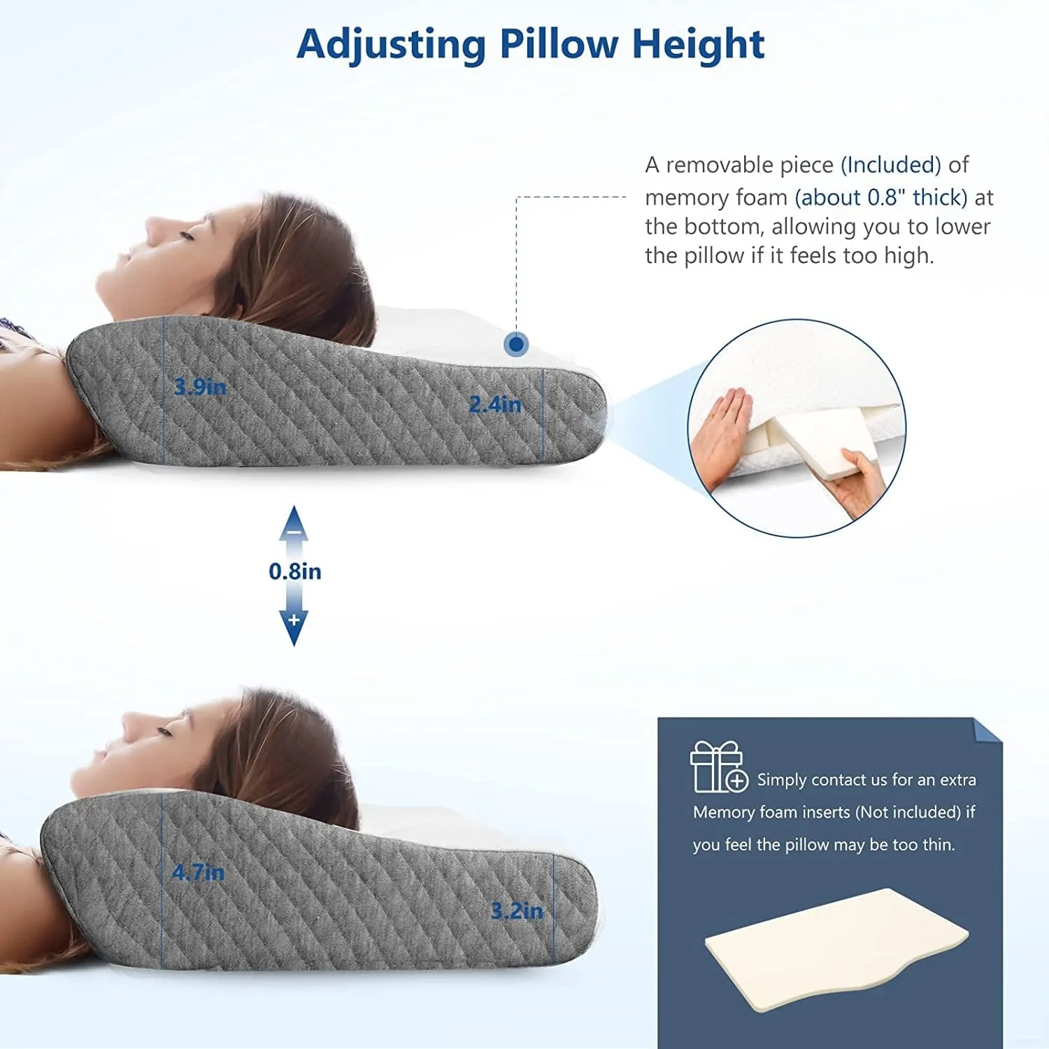 ZAMAT Memory Foam Pillow for Neck Pain Relief, Adjustable Ergonomic Cervical Pillow for Sleeping, Orthopedic Neck Pillow with Washable Cover, Bed Pillows for Side, Back, Stomach Sleepers