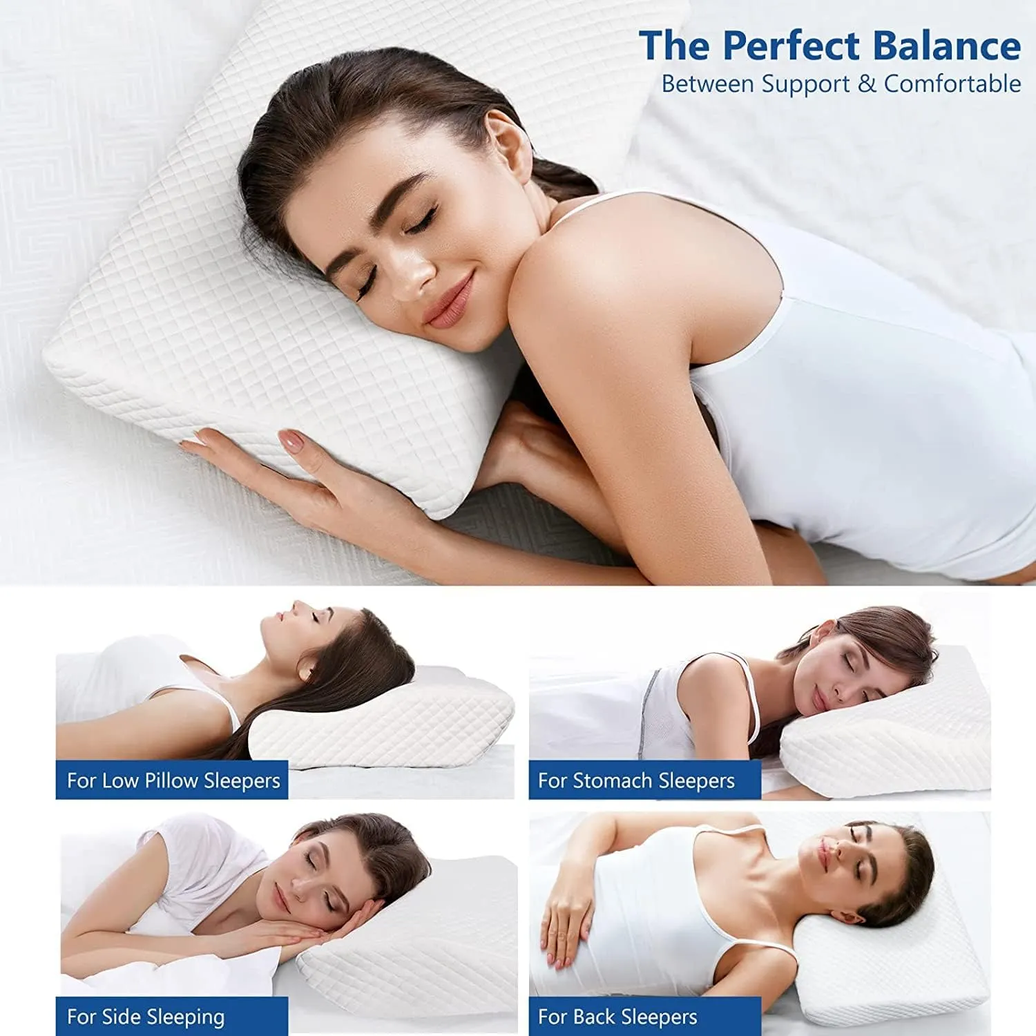 ZAMAT Memory Foam Pillow for Neck Pain Relief, Adjustable Ergonomic Cervical Pillow for Sleeping, Orthopedic Neck Pillow with Washable Cover, Bed Pillows for Side, Back, Stomach Sleepers